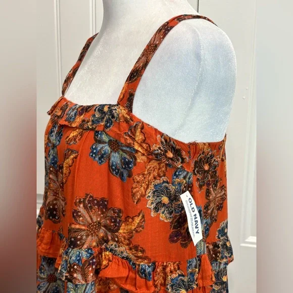 🆕 Old Navy Girl Orange Floral Ruffled Top Size M(8) - Picture 4 of 9